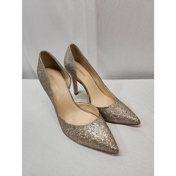 JENN ARDOR Size 9.5 Gold Stiletto High Heel Pointed, Closed Toe Slip On Dress Pu - Picture 1 of 9